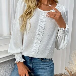 Elegant White Lace Trim Blouse
